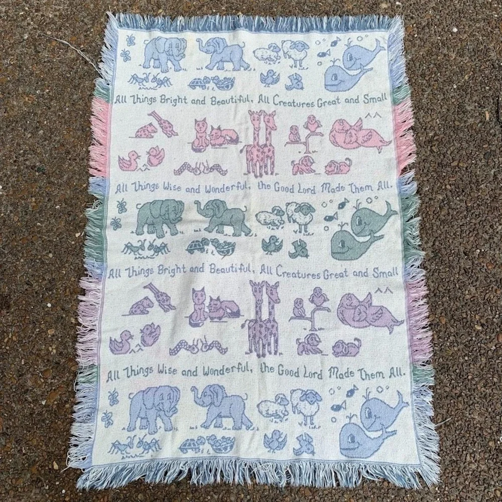 Vintage 1993 MWW All Things Bright and Beautiful Woven Tapestry Throw‎ Blanket